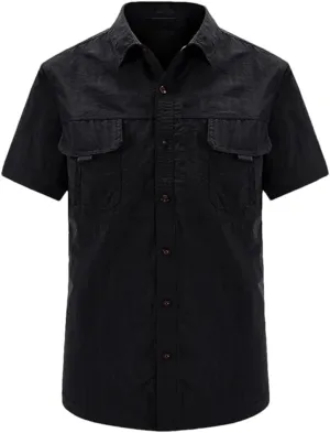 Hot Tactical Hiking Shirts Men Long Sleeve Cargo Work Shirt Summer Outdoor Quick-Dry Military Camping Hunting Fishing Work Shirt Short-Black Asian-M
