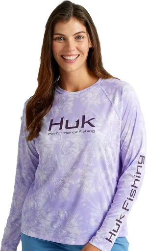HUK Women's Pursuit Patterned Crew Sleeve, Performance Shirt