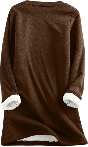 HXHYQKP Fleece Lined Sweatshirt Women's Sherpa Lined Sweatshirt Winter Warm Fleece Crewneck Pullover Loungewear