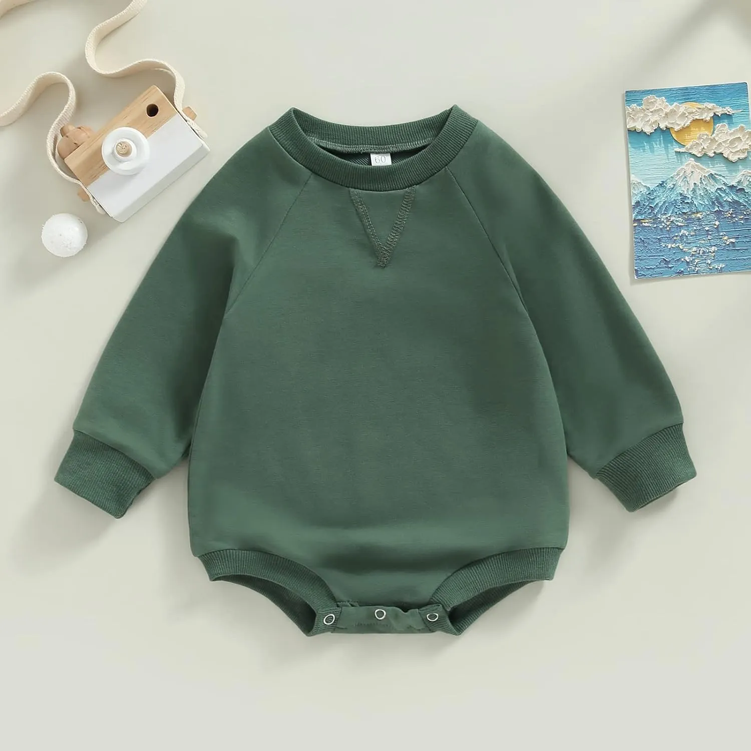 Infant Baby Girl Boy Oversized Sweatshirt Romper Solid Crewneck Sweater Romper Long Sleeve Bubble Bodysuit Tops