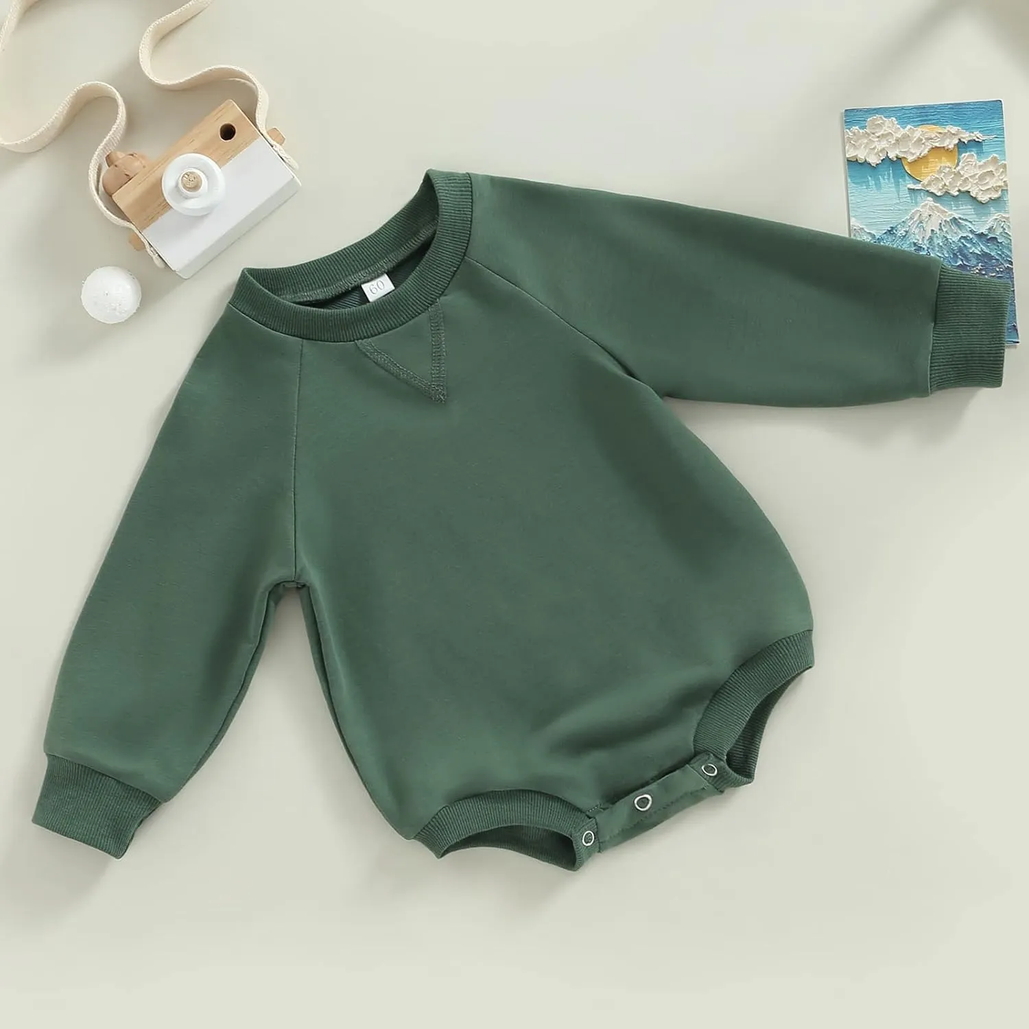 Infant Baby Girl Boy Oversized Sweatshirt Romper Solid Crewneck Sweater Romper Long Sleeve Bubble Bodysuit Tops