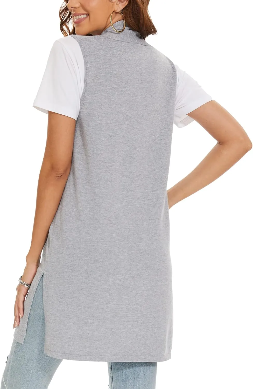 INKOFF Women's Long Knit Cardigan Vest Sleeveless Sweater Pockets Open Front Draped Duster Vest Casual