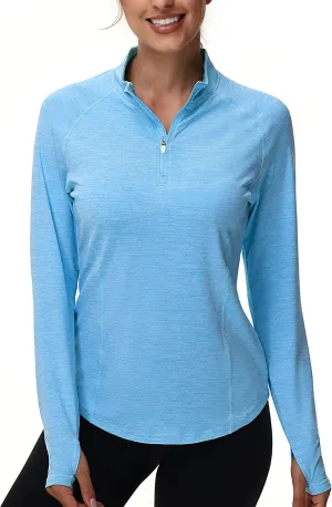 isnowood Women's UPF 50  UV Long Sleeve Rash Guard, 1/4 Zip Sun Protection Swim Shirts, Quick Dry Athletic Workout Hiking Top