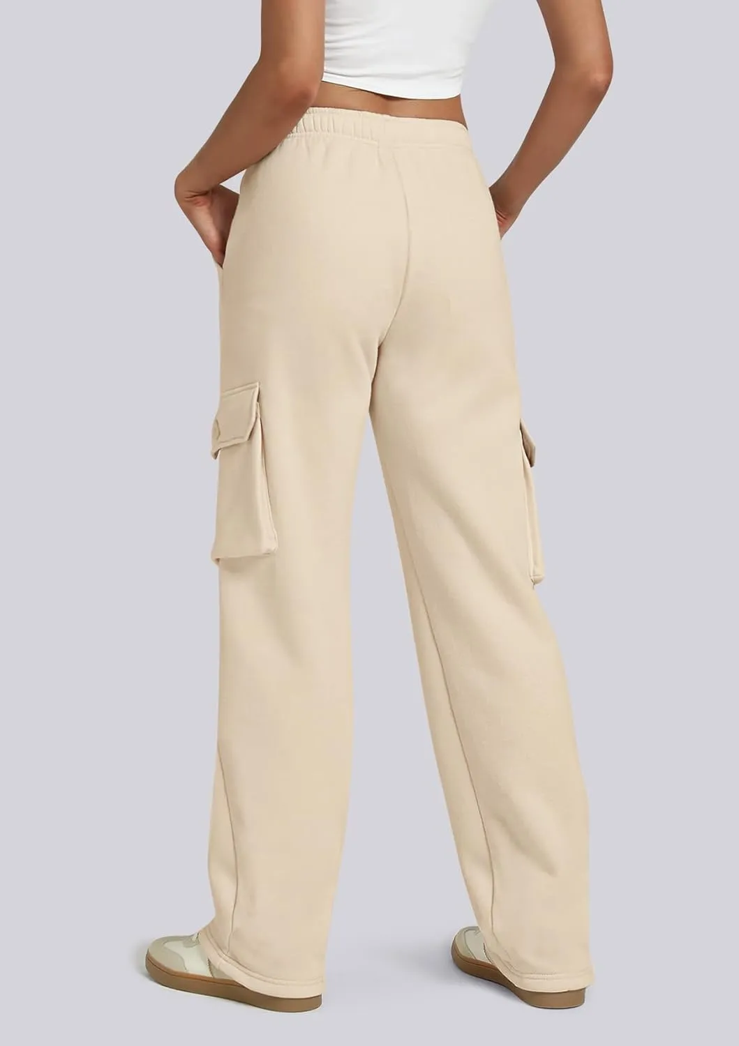 IVIR Womens Cargo Sweatpants Fleece Lined Wide Leg High Waisted Pants S-XXL