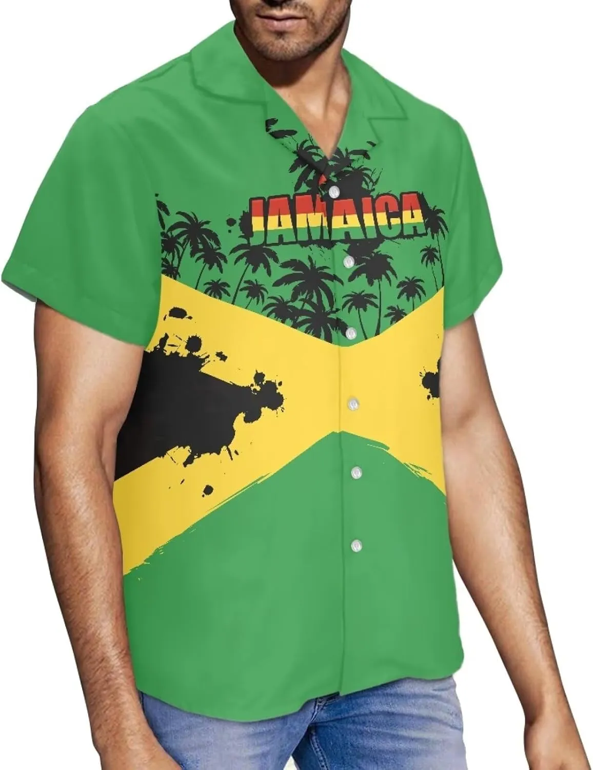 Jamaican 2 Piece Set Couple Outfits Women Jamaica Flag Short Sleeve Skinny Slim Dress Men's Shirt