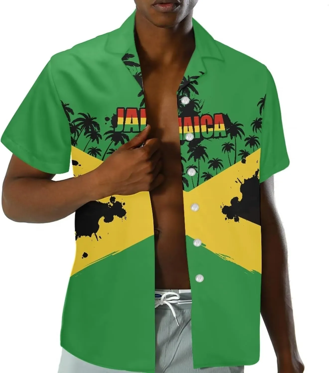 Jamaican 2 Piece Set Couple Outfits Women Jamaica Flag Short Sleeve Skinny Slim Dress Men's Shirt