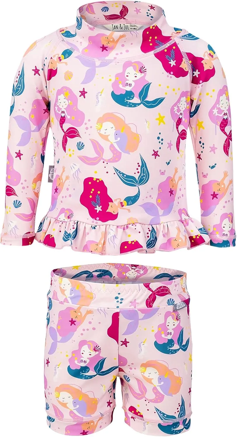 JAN & JUL Long Sleeve 2-pc UV Swim-Suit Set with Shorts (Baby, Toddler, Kids)