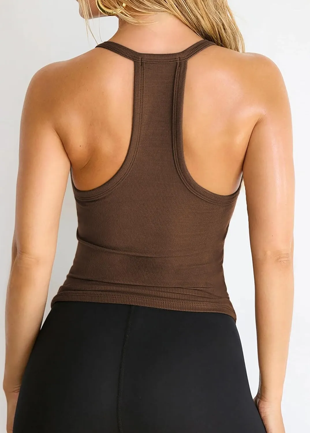 Jar of Love Women's Workout Tank Top with Built-in Shelf Bra-V-Neck Racerback Ribbed Cami for Gym, Yoga, Running