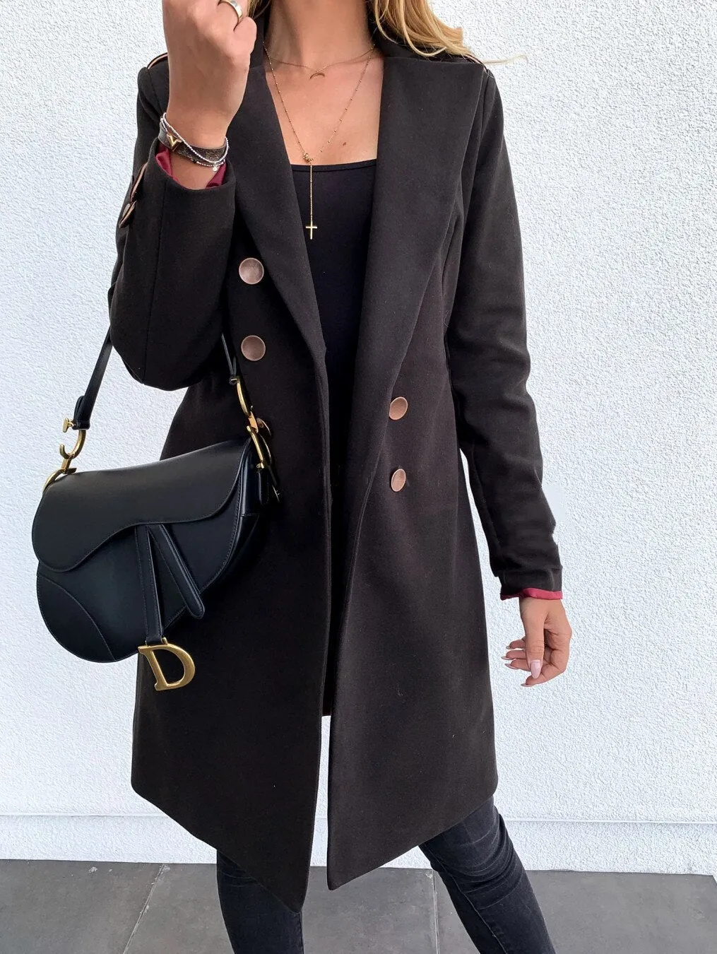 Joskaa Christmas Gift Leosoxs Autumn Winter New Fashion Lapel Long Sleeve Women's Jackets Casual Slim Solid Double Breasted Ladies Long Jackets Coats