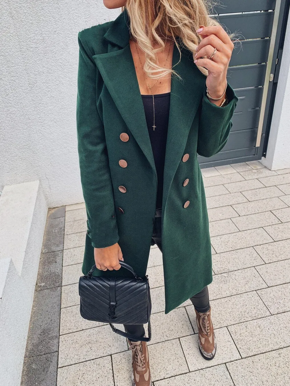 Joskaa Christmas Gift Leosoxs Autumn Winter New Fashion Lapel Long Sleeve Women's Jackets Casual Slim Solid Double Breasted Ladies Long Jackets Coats