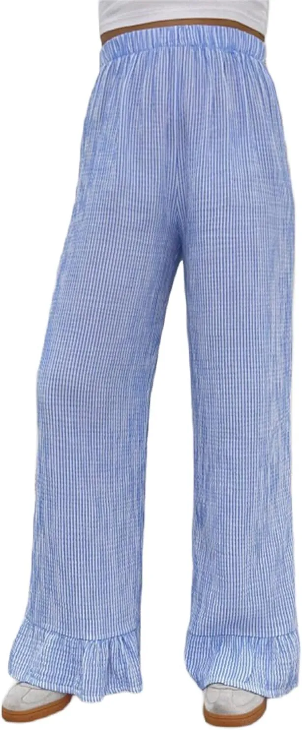 Karwuiio Women Y2k Striped Linen Boxer Pants High Waist Wide Leg Lounge Trousers Fashion Casual Pants Streetwear