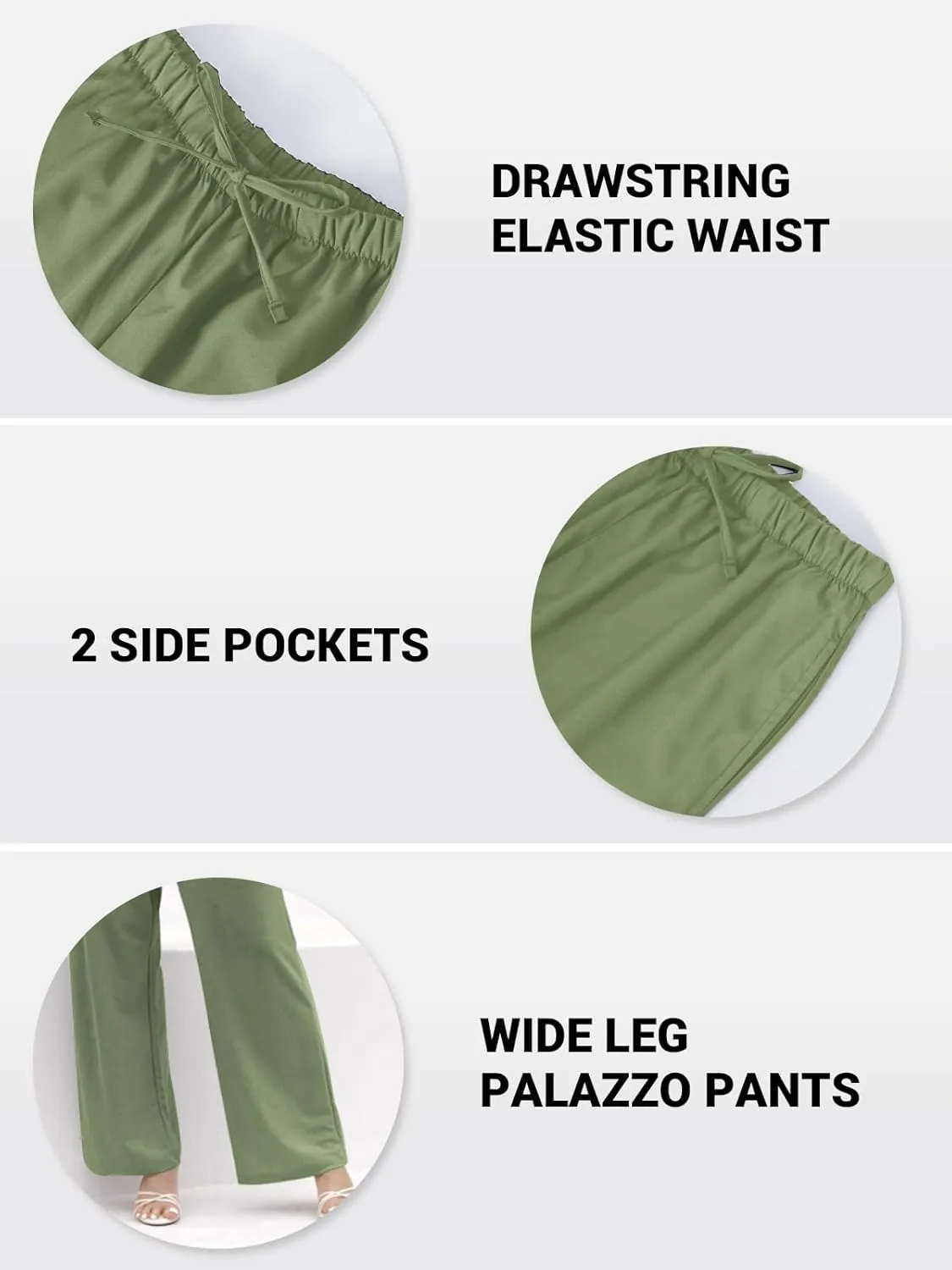 keriffe Women's Wide Leg Casual Palazzo Pants High Waist Summer Flowy Beach Pants Dress Trousers with Pocekts