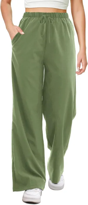 keriffe Women's Wide Leg Casual Palazzo Pants High Waist Summer Flowy Beach Pants Dress Trousers with Pocekts