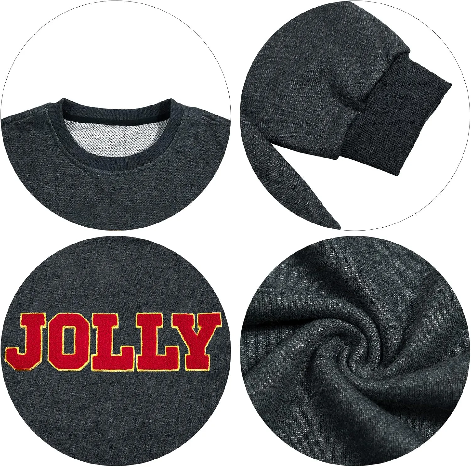 KIDDAD Christmas Sweatshirts Women Glitter Patch Jolly Graphic Sweatshirt Oversized Xmas Vacation Long Sleeve Pullover Tops