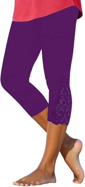 Lace Leggings for Women 2024 Trendy Plus Size High Waist Capri Cropped Leggings Slim Fitting Stretch Tights Summer Yoga Pants