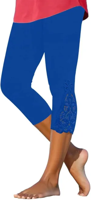 Lace Leggings for Women 2024 Trendy Plus Size High Waist Capri Cropped Leggings Slim Fitting Stretch Tights Summer Yoga Pants