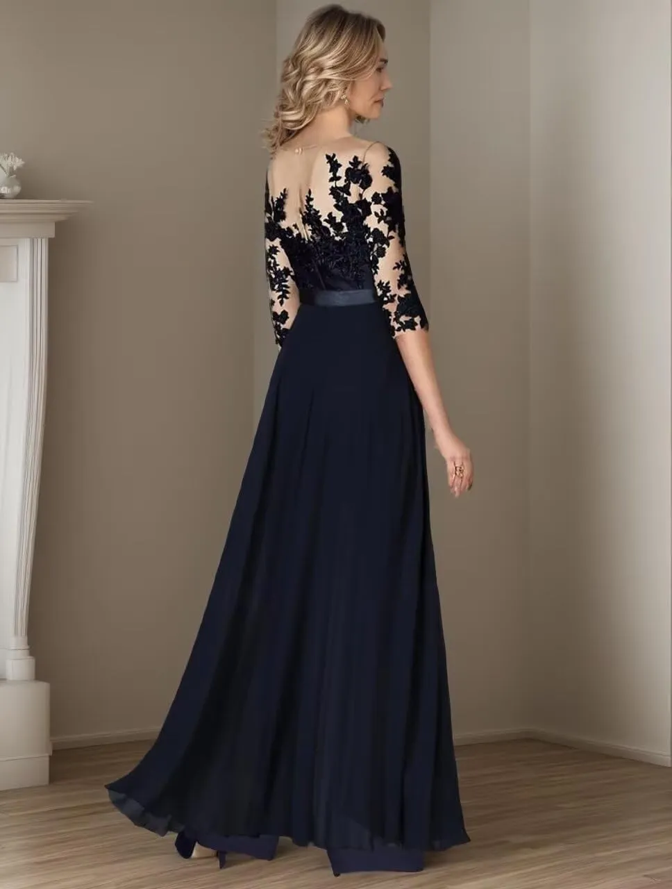 Lace Mother of The Bride Wedding Jumpsuits 3/4 Long Sleeves Formal Pant Suits for Women KW005