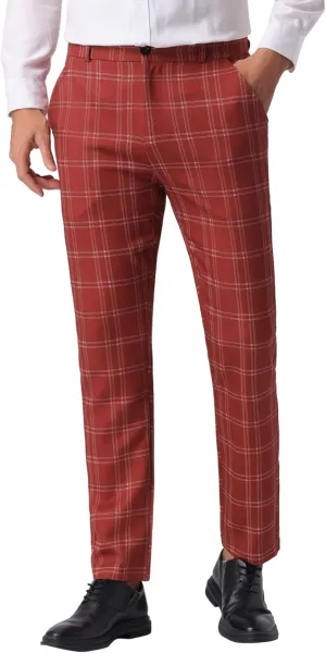 Lars Amadeus Men's Dress Plaid Pants Flat Front Printed Business Check Trousers