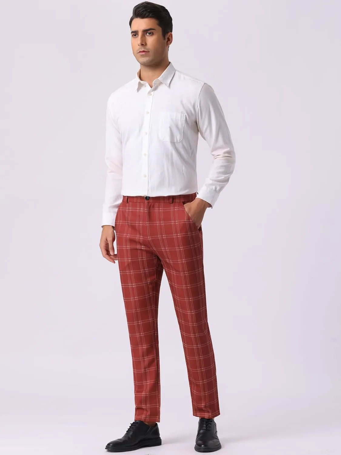 Lars Amadeus Men's Dress Plaid Pants Flat Front Printed Business Check Trousers