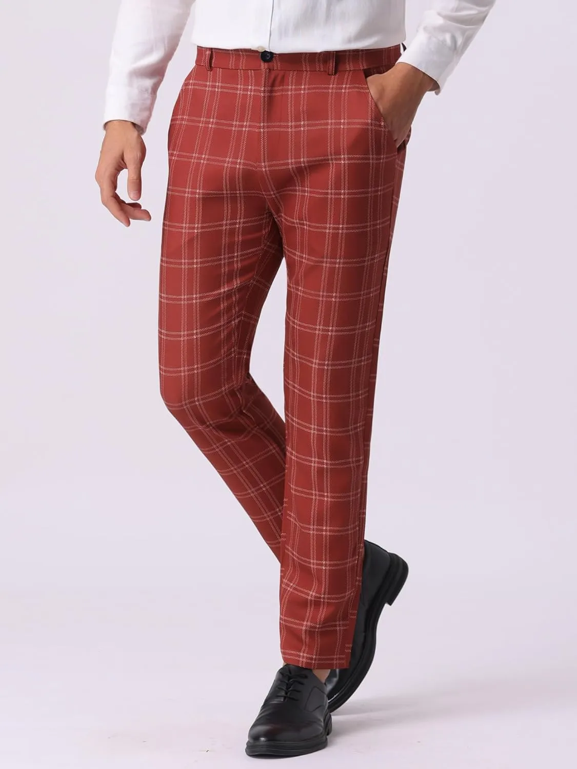 Lars Amadeus Men's Dress Plaid Pants Flat Front Printed Business Check Trousers