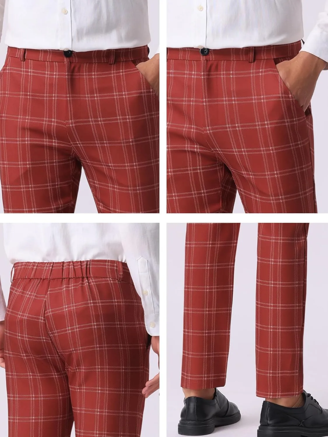 Lars Amadeus Men's Dress Plaid Pants Flat Front Printed Business Check Trousers