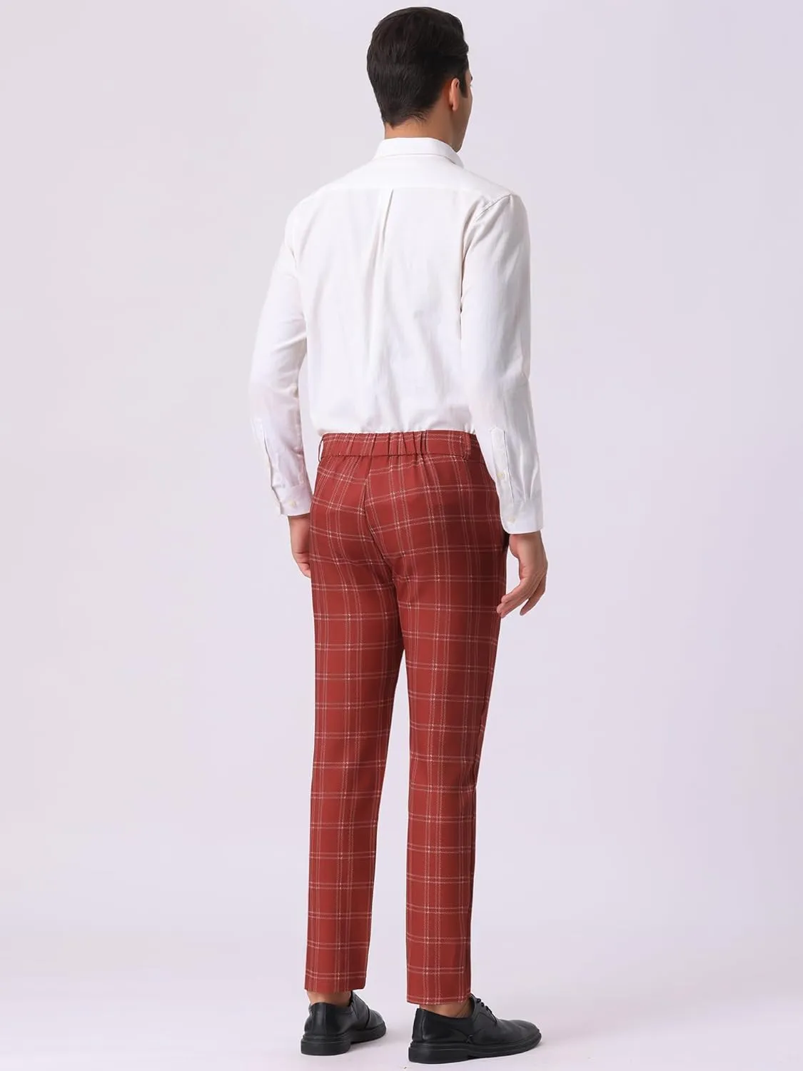 Lars Amadeus Men's Dress Plaid Pants Flat Front Printed Business Check Trousers