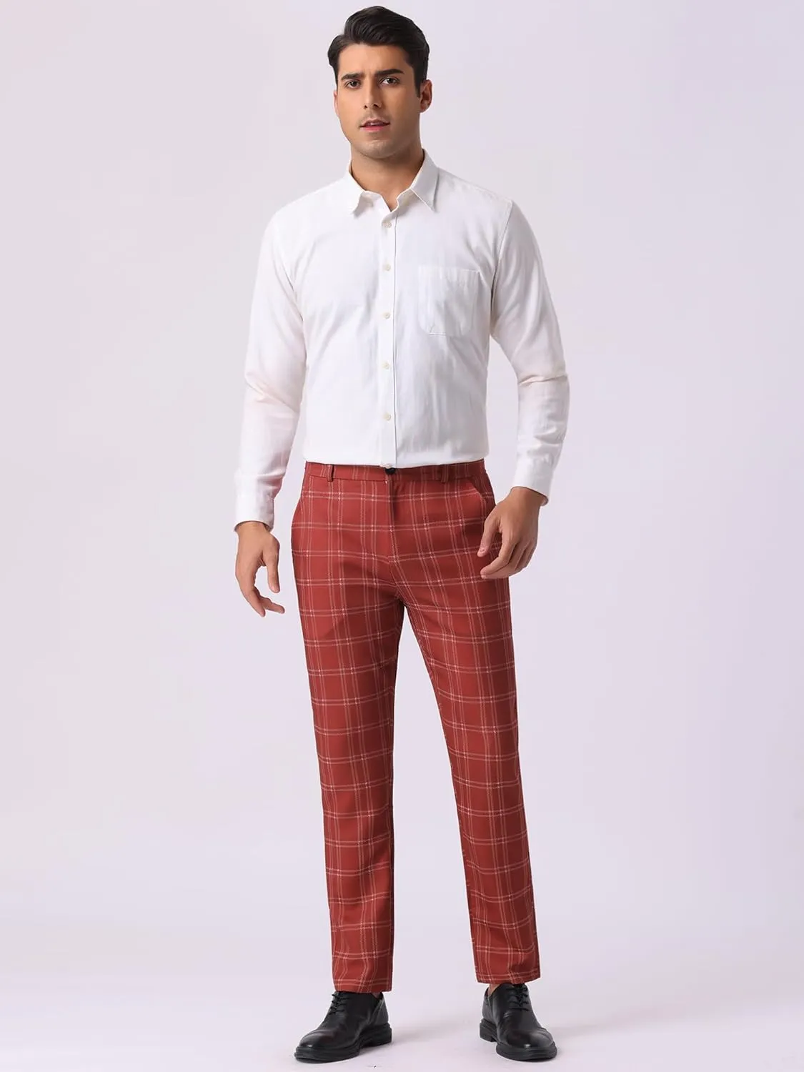 Lars Amadeus Men's Dress Plaid Pants Flat Front Printed Business Check Trousers
