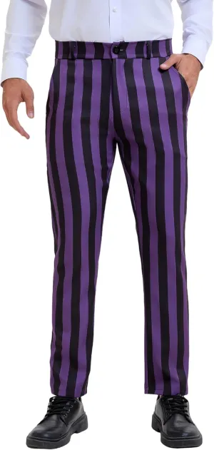 Lars Amadeus Men's Striped Pants Casual Skinny Fit Color Block Pencil Dress Trousers