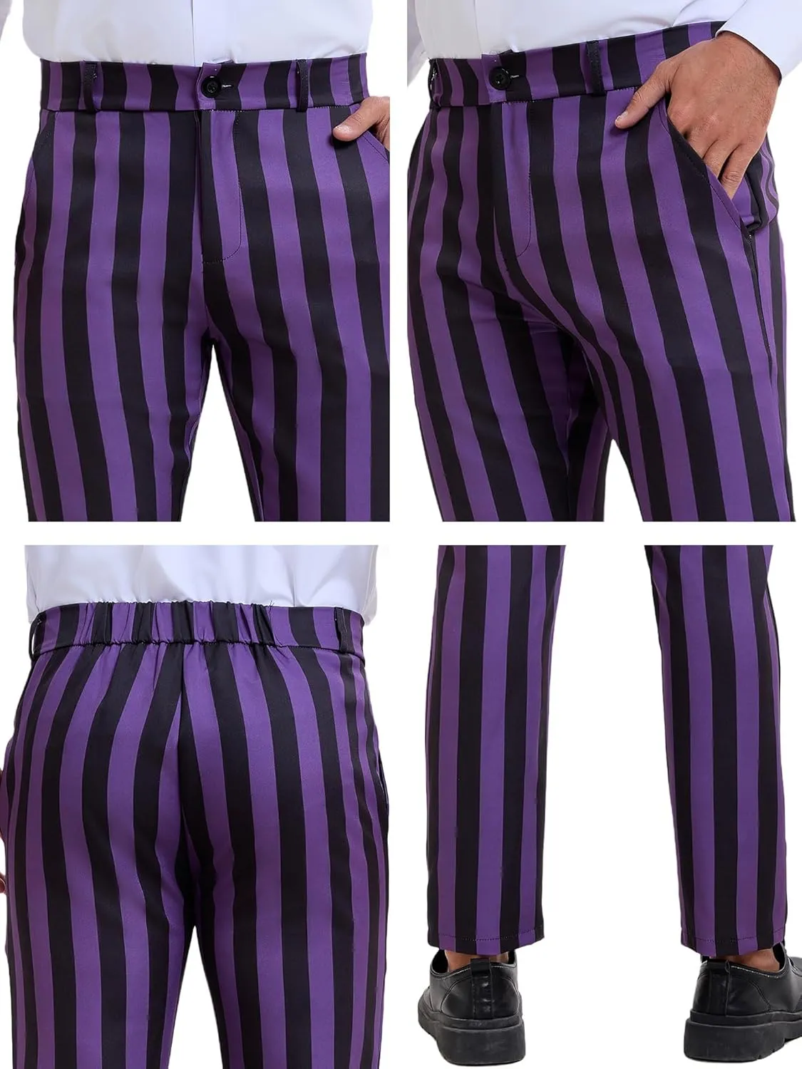 Lars Amadeus Men's Striped Pants Casual Skinny Fit Color Block Pencil Dress Trousers
