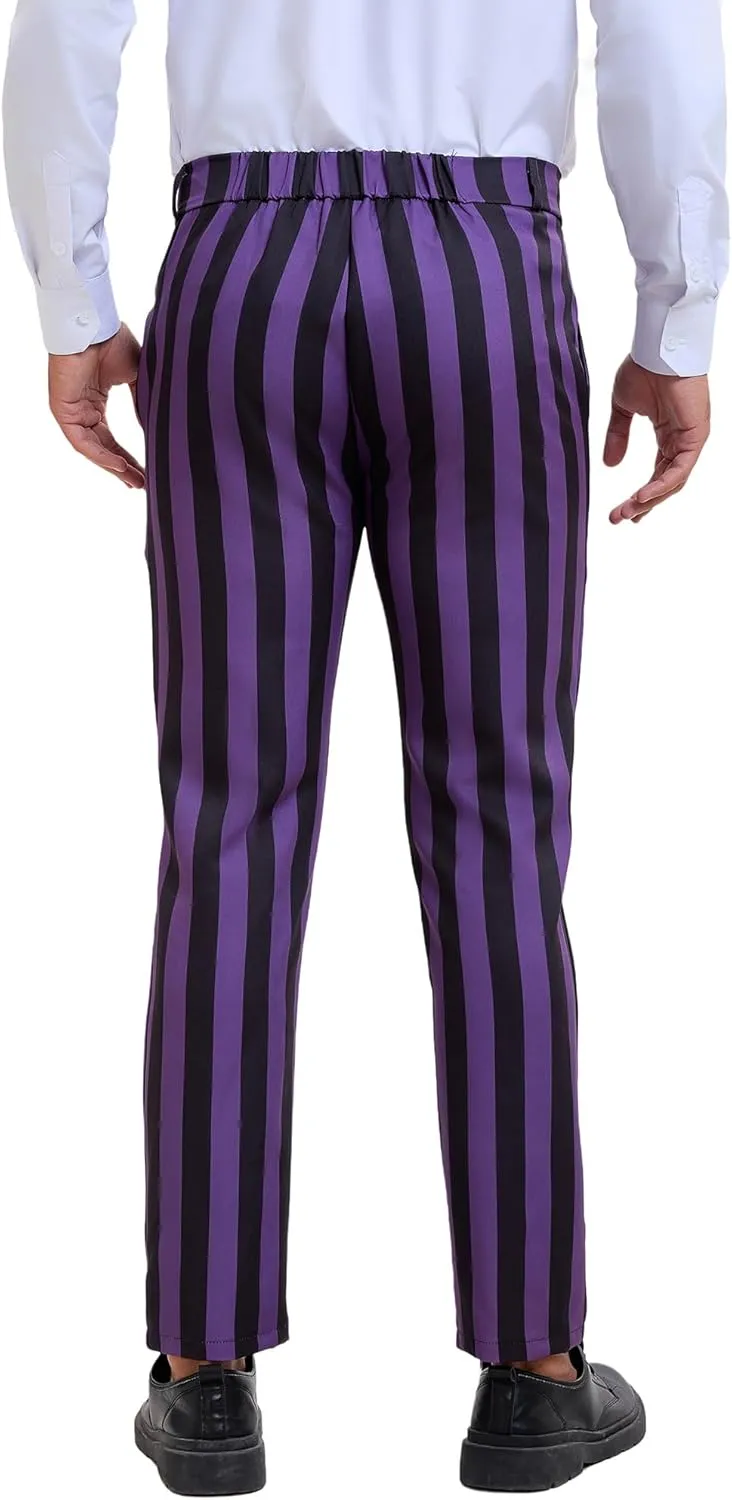 Lars Amadeus Men's Striped Pants Casual Skinny Fit Color Block Pencil Dress Trousers