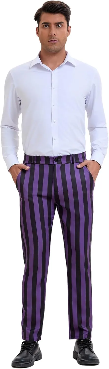 Lars Amadeus Men's Striped Pants Casual Skinny Fit Color Block Pencil Dress Trousers