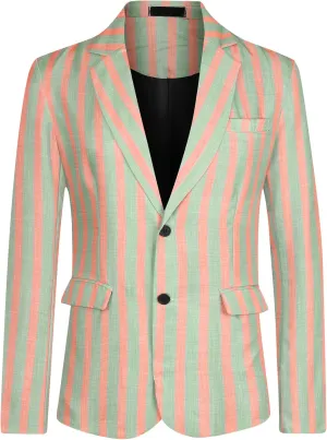 Lars Amadeus Striped Sports Coat for Men's Notch Lapel Color Block Stripes Pattern Blazer
