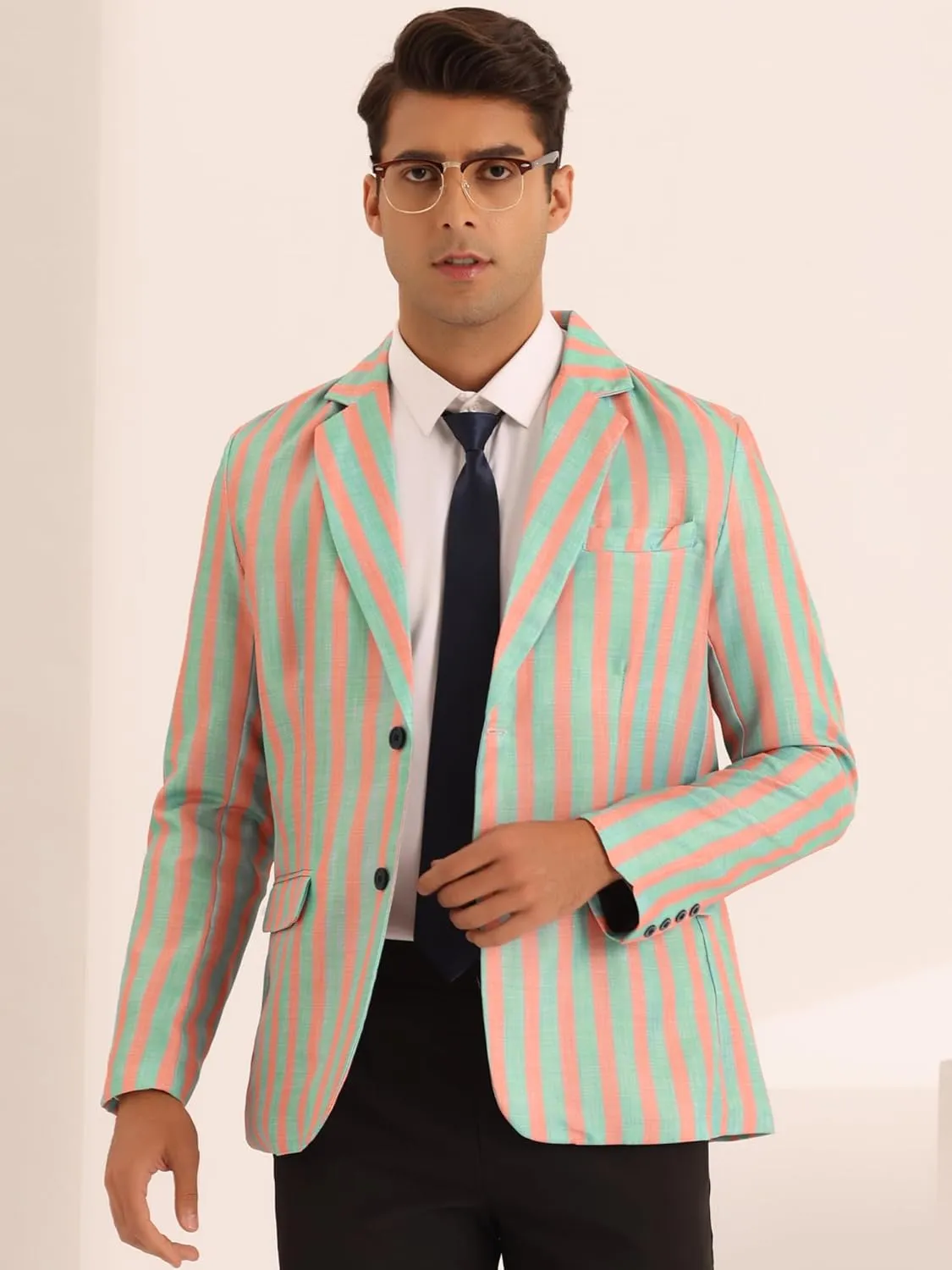 Lars Amadeus Striped Sports Coat for Men's Notch Lapel Color Block Stripes Pattern Blazer