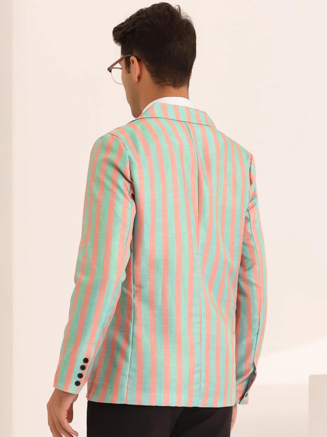 Lars Amadeus Striped Sports Coat for Men's Notch Lapel Color Block Stripes Pattern Blazer