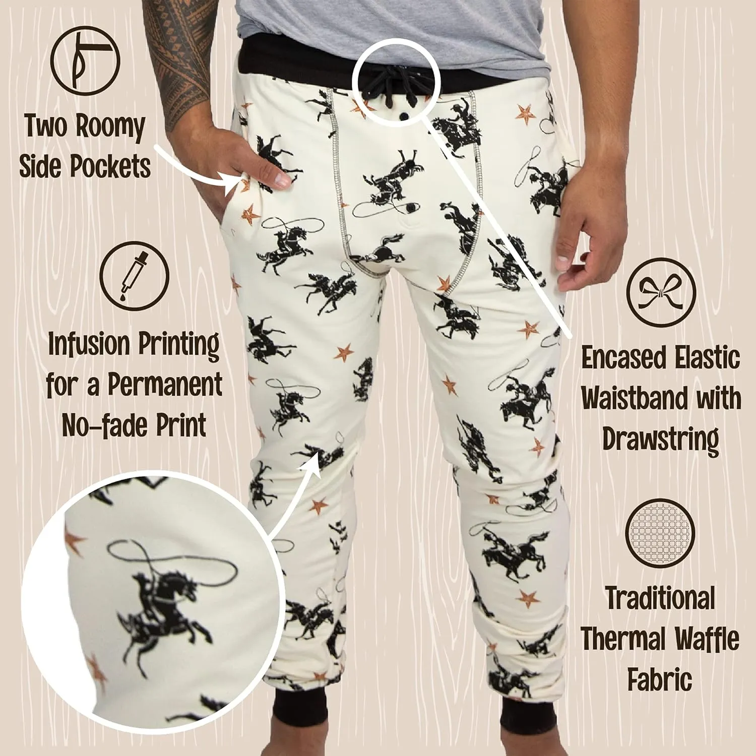 Lazy One Pajama Pants for Men, Cotton Long Johns for Men