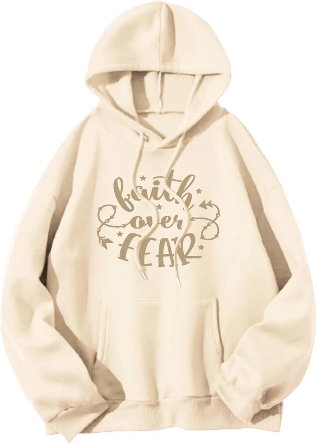 Letter Graphic Hoodie for Women Oversized Long Sleeves Sweatshirt Faith Over Fear Sweater Fall Clothes with Pocket