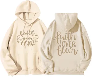 Letter Graphic Hoodie for Women Oversized Long Sleeves Sweatshirt Faith Over Fear Sweater Fall Clothes with Pocket