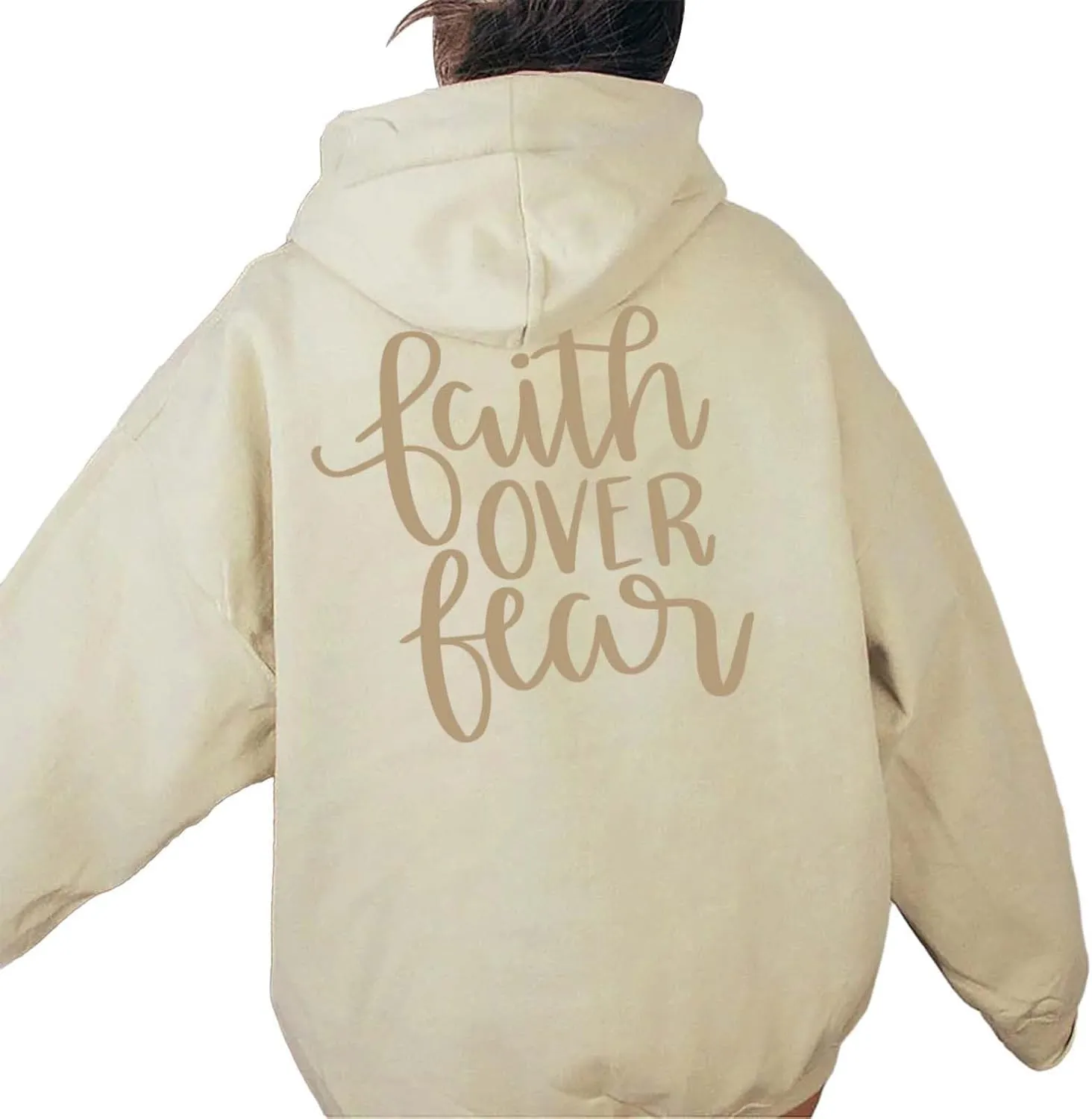Letter Graphic Hoodie for Women Oversized Long Sleeves Sweatshirt Faith Over Fear Sweater Fall Clothes with Pocket