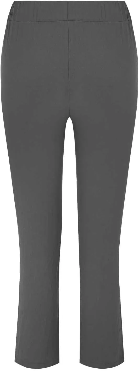 Linen Pants for Women 2025 Straight Wide Leg Lounge Pants Elastic Waist Roll Up Summer Beach Trousers with Pockets
