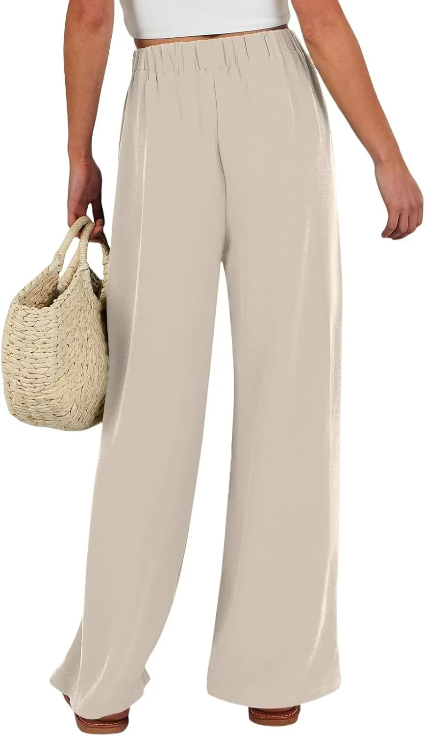 Linen Pants for Women 2025 Summer High Waisted Wide Leg Palazzo Pants Casual Loose Flowy Beach Trousers with Pockets