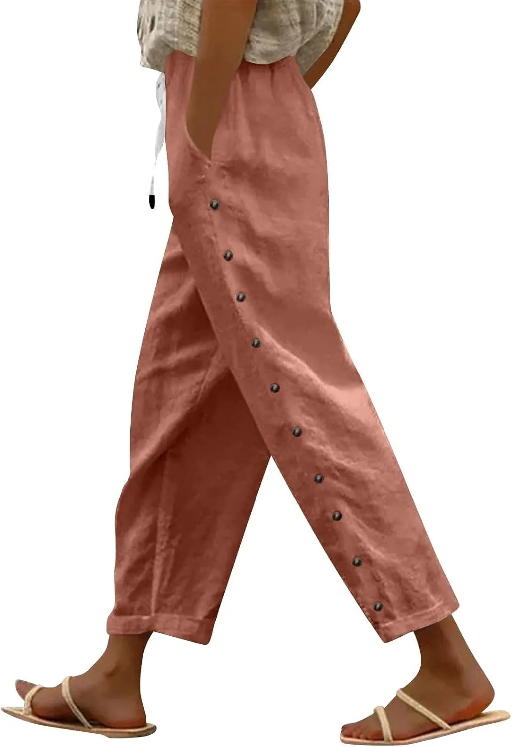 Linen Pants for Women Summer Lounge Pant Elastic Drawstring Casual Trousers with Pockets 2025 Beach Outfits