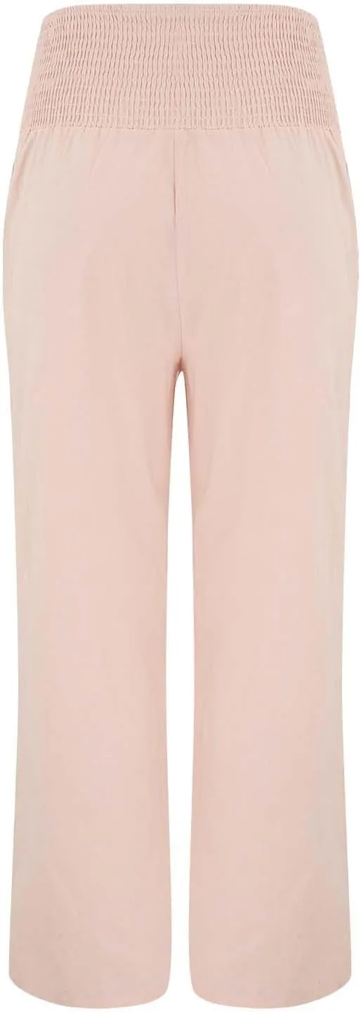 Linen Pants Women Summer Wide Leg Drawstring Elastic Waist High Waisted Lounge Pants Casual Beach Trousers with Pockets