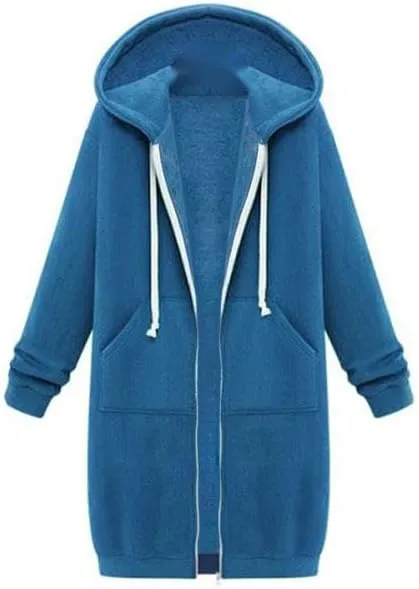 Long Full Zip Hoodies Women Oversized Warm Sweatshirts Y2K Fleece Jacket Fashion Long Sleeve Clothes Pockets