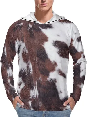Longhorn White Cowhide with Black and Brown Spots Men's Quick Dry Long Sleeve Shirts UV Sun Protection Moisture Wicking T-Shirt 3XL