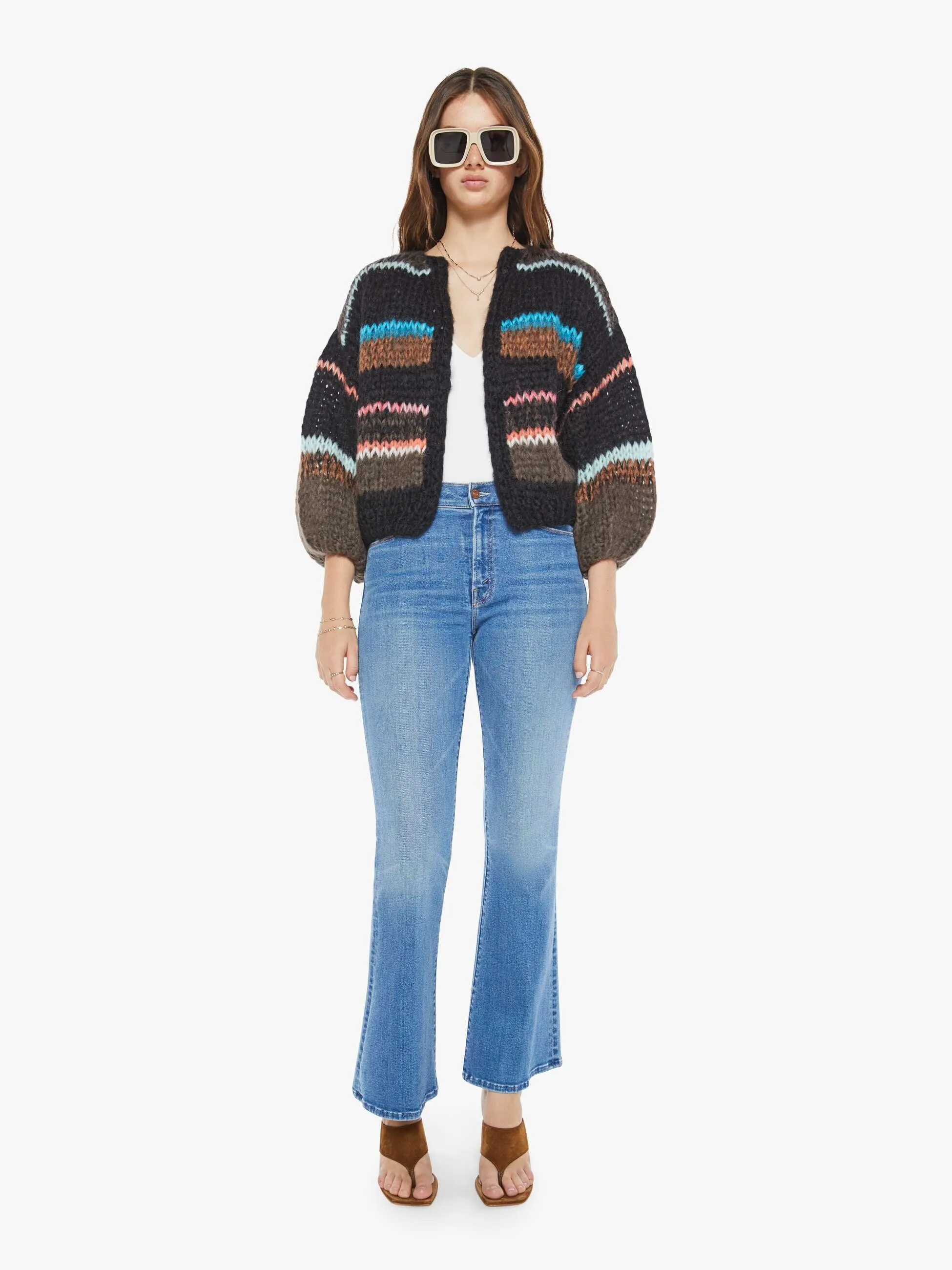 Maiami Stripes Galore Bomber Cardigan - Chocolate