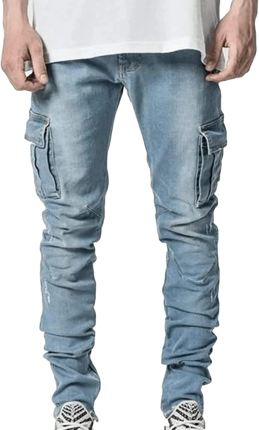 Maiyifu-GJ Men's Skinny Slim Fit Jeans Stretch 6 Pockets Denim Pencil Pants Casual Hip Hop Side Pocket Jean Trousers