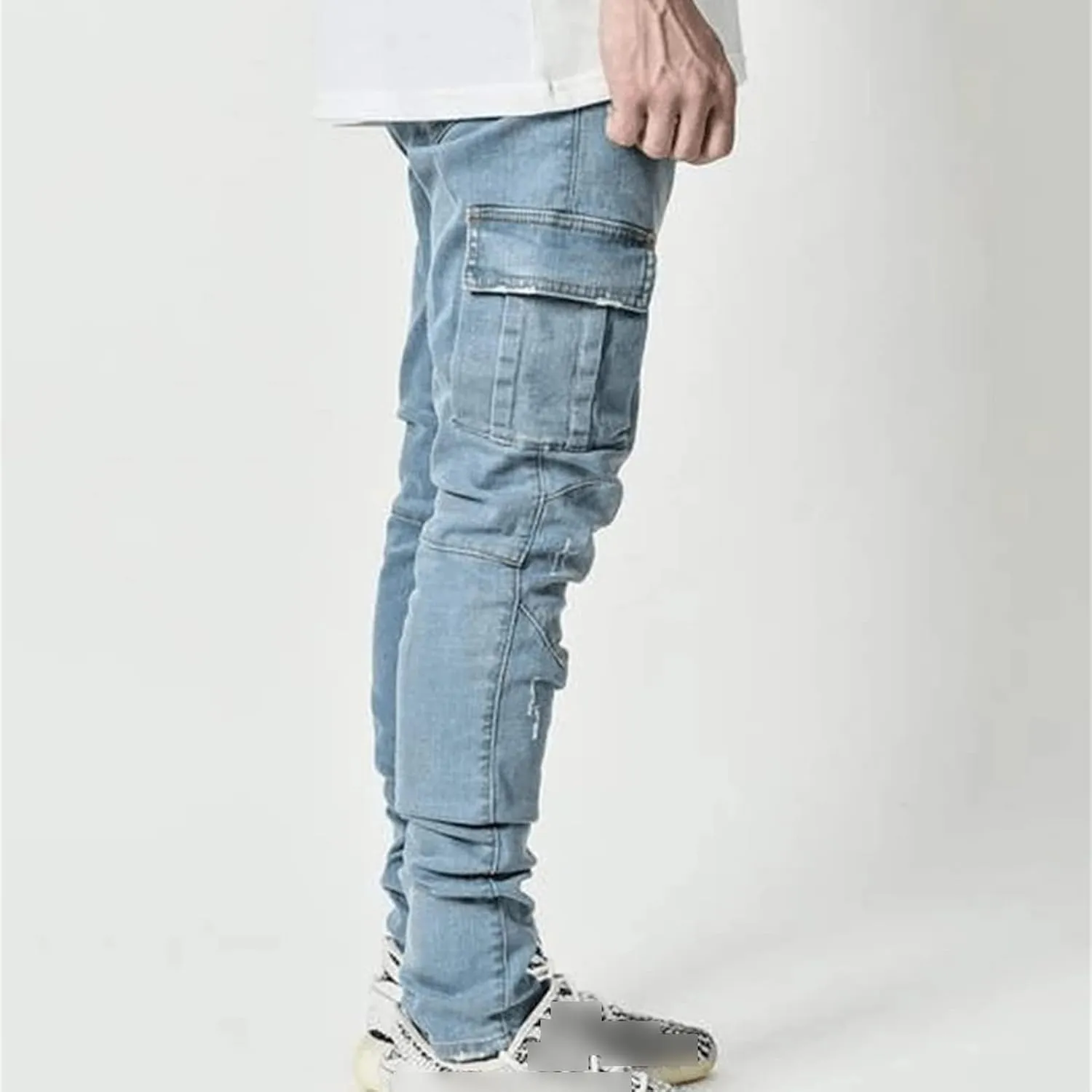 Maiyifu-GJ Men's Skinny Slim Fit Jeans Stretch 6 Pockets Denim Pencil Pants Casual Hip Hop Side Pocket Jean Trousers