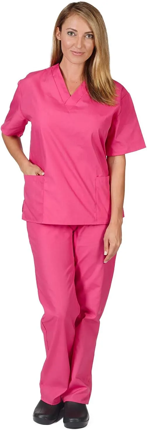 M&M SCRUBS Women's Scrub Set V-Neck Medical Scrub Tops and Pants 2 Pack Set