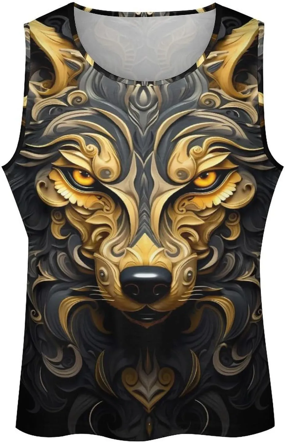 MARSVOVO Mens Tank Top Wolf Muscle Summer Casual Western Ethnic Totem Print Tank for Men Summer Beach Quick Dry Gym Vest