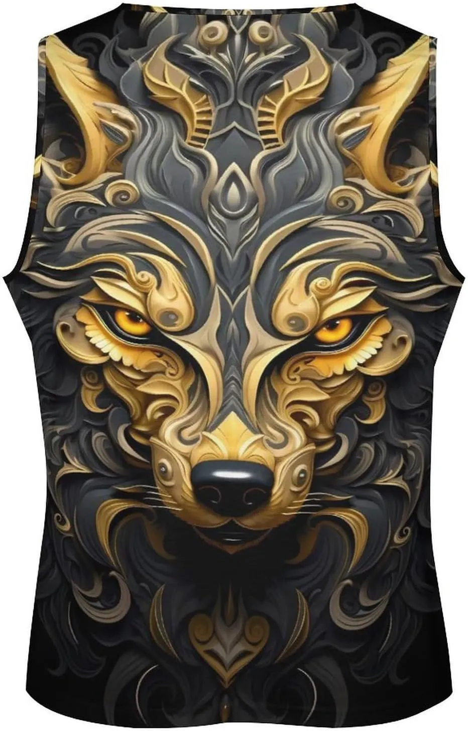 MARSVOVO Mens Tank Top Wolf Muscle Summer Casual Western Ethnic Totem Print Tank for Men Summer Beach Quick Dry Gym Vest